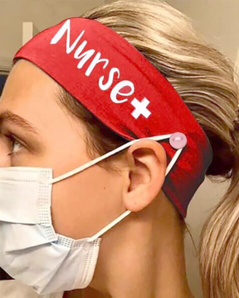 

Button Wide Headband Elastic Facemask Holder, Red