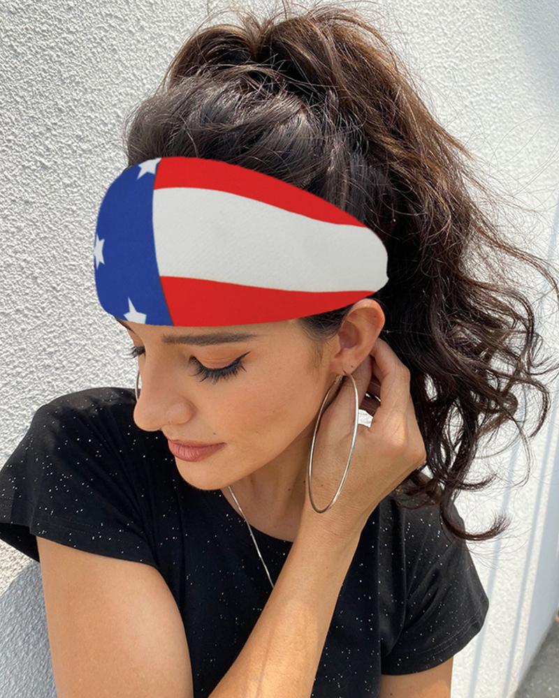 

Flag Print Yoga Running Elastic Headwraps Hair Band, Blue