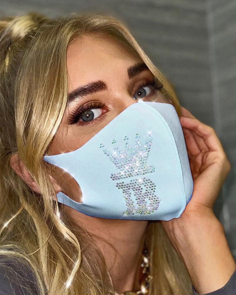 

Graphic Pattern Studded Breathable Face Mask, Blue