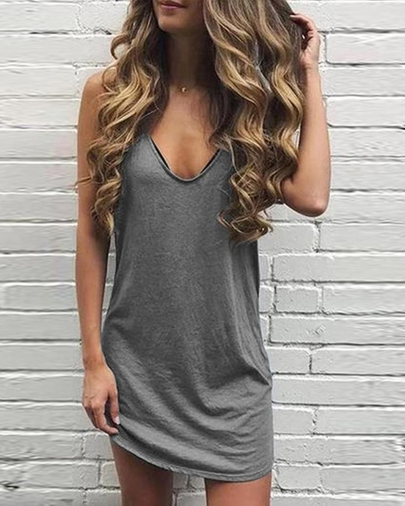 

V Neck Cami Mini Dresss, Gray