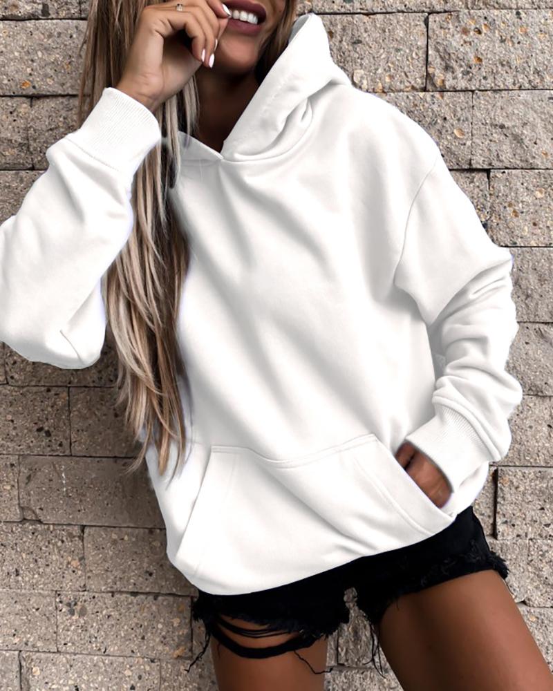 

Pocket Design Casual Hooded Top, White