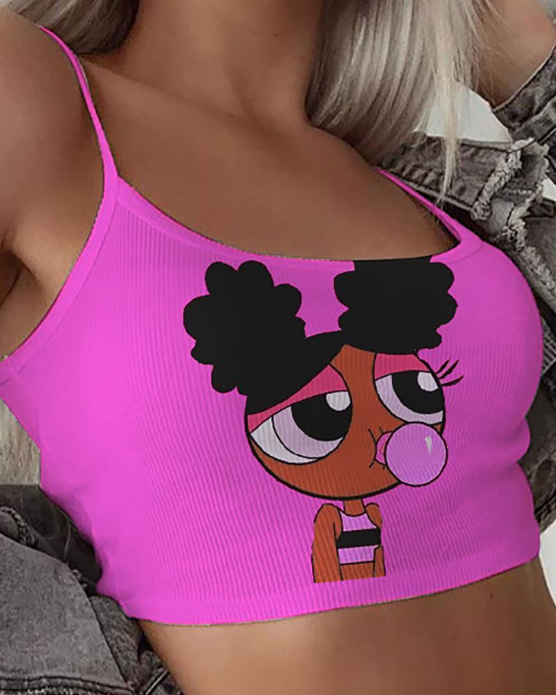 

Cartoon Print Crop Top, Hot pink