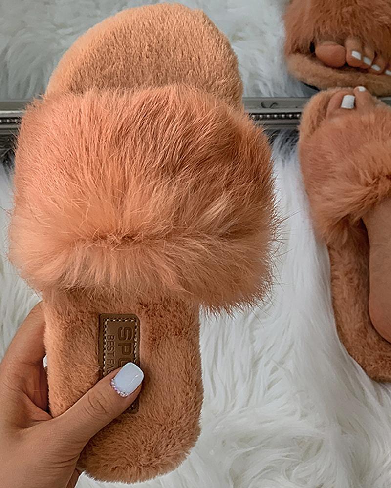 

Plain Fluffy Slippers, Orange