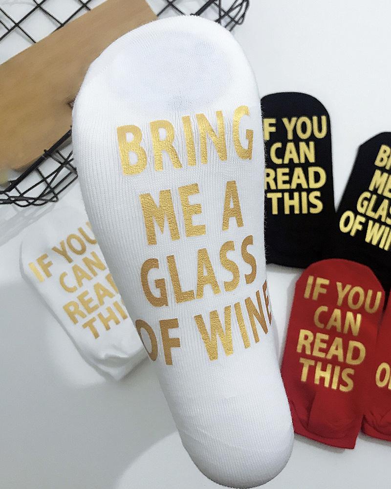 

1Pair Letter Print Socks, White