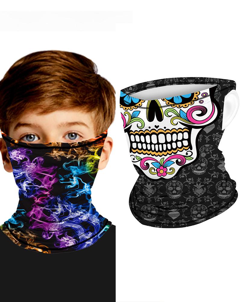 

Skull Print Breathable Ear Loop Face Bandana Headwrap For Children, Black