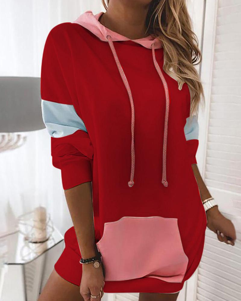 

Colorblock Long Sleeve Hoodies Sweatshirt, Red
