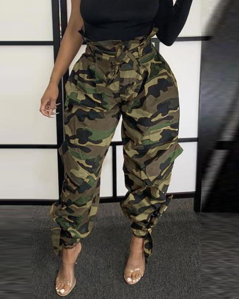 camouflage high rise pants