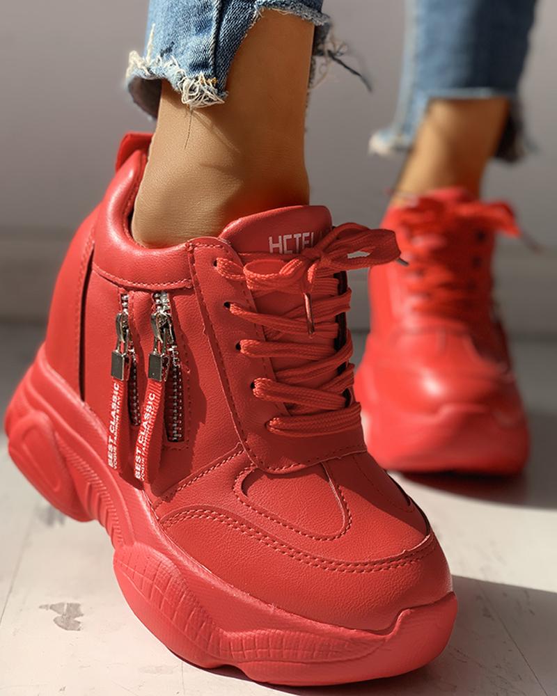 

Lace-Up Zipper Design Sneakers, Red