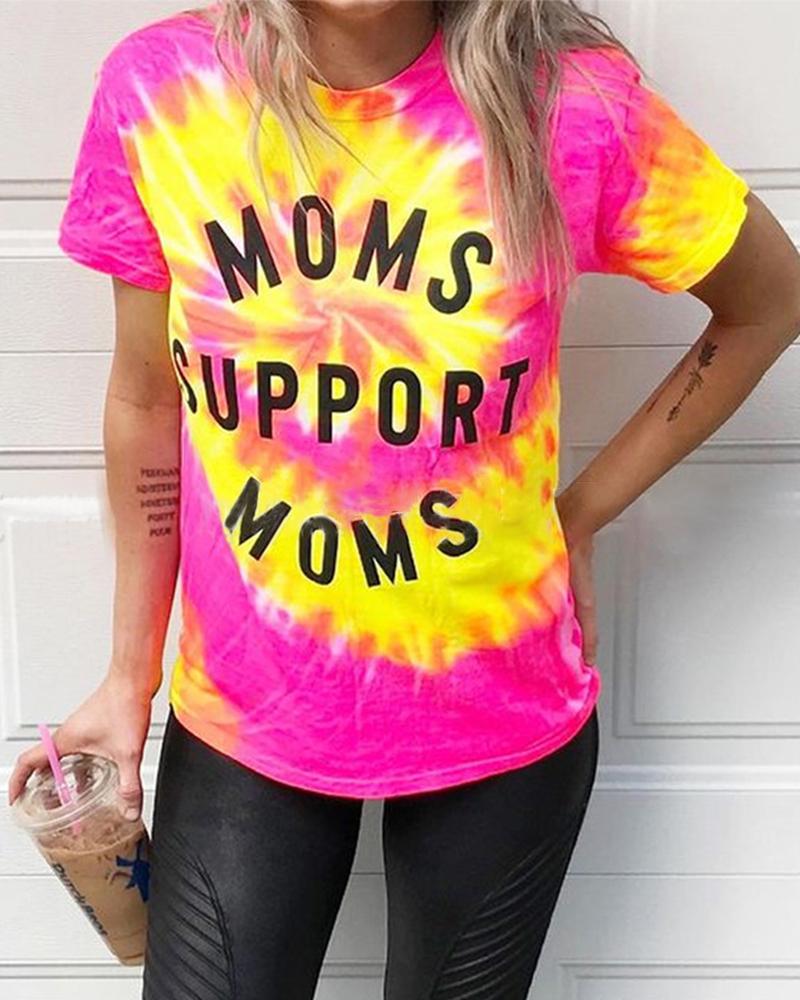 

Tie Dye Print Splicing Letter Print Short Sleeve T-shirt, Multicolor