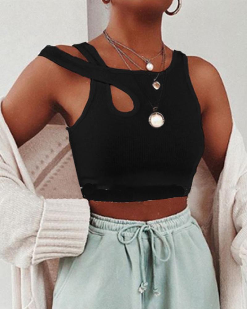 

Ribbed Cut Out Crop Tank, Black