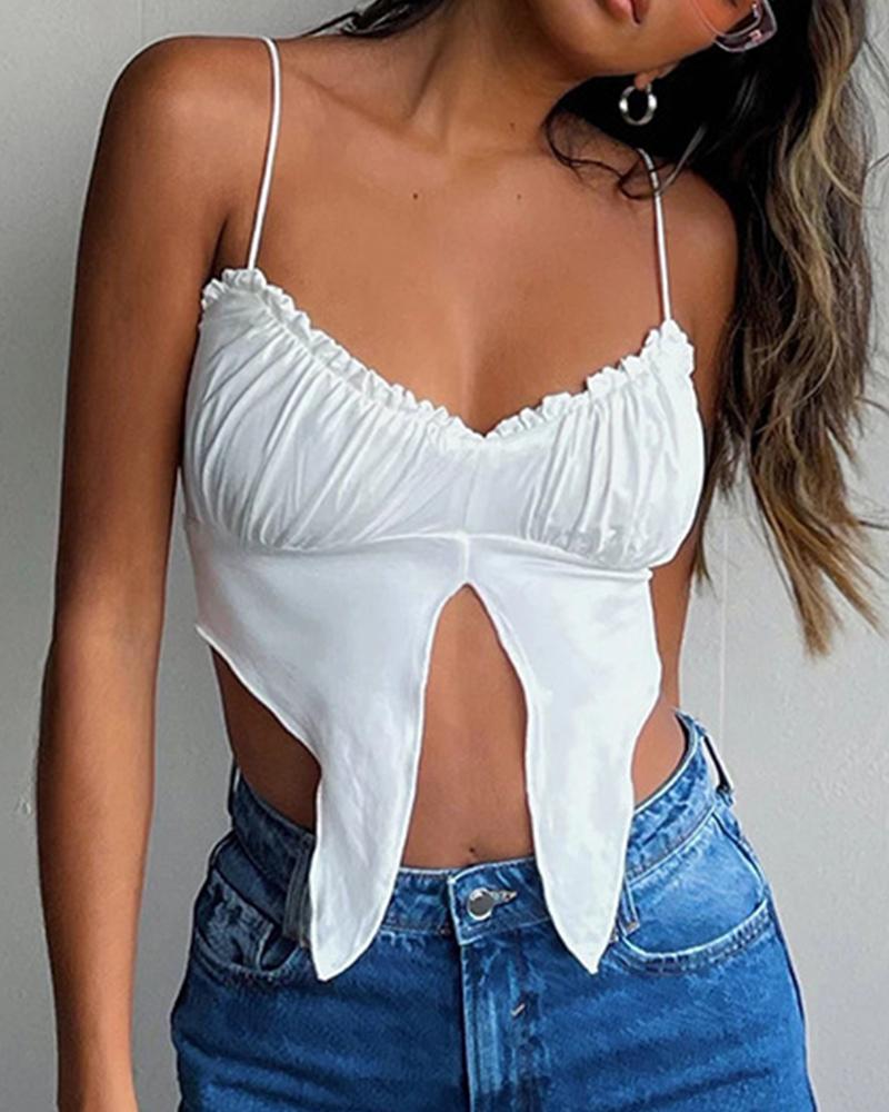 

Solid Color Ruched Camisole Women Top, White