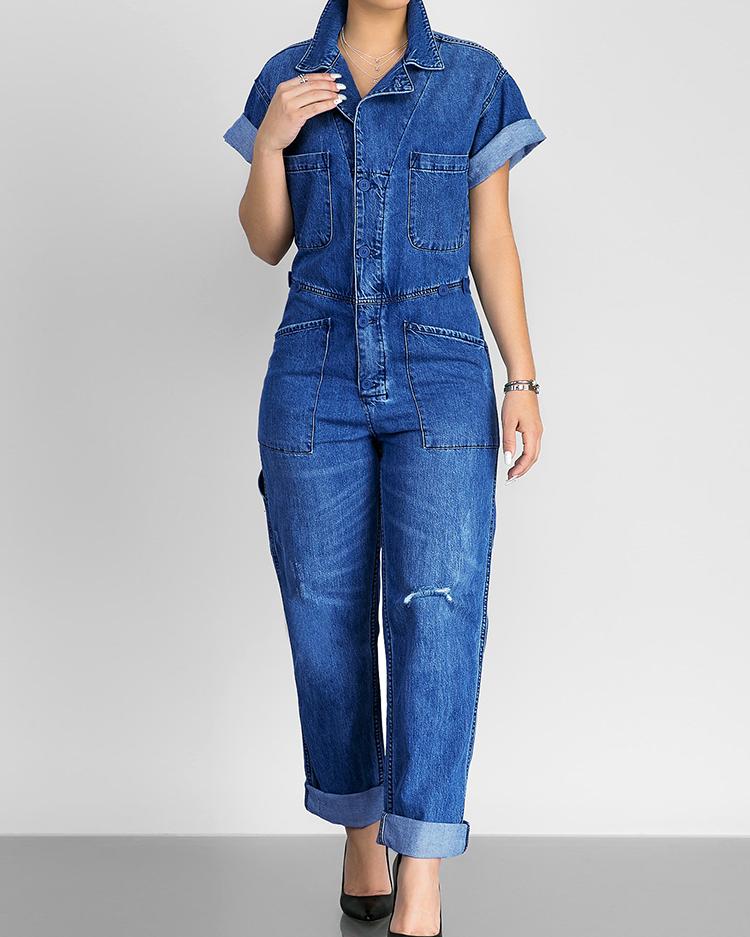 

Oversize Denim Casual Jumpsuit, Blue