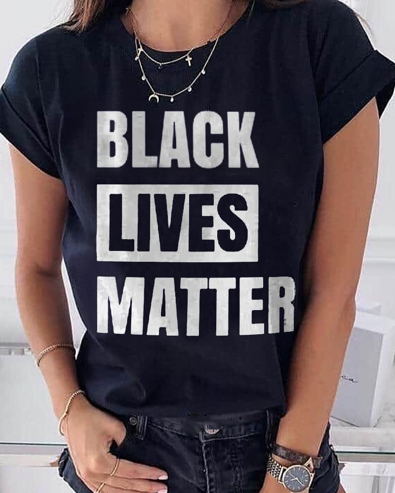 

Letter Print Short Sleeve Casual T-shirt, Black