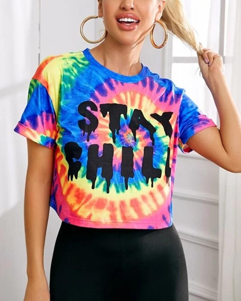 

Printing Short Sleeve Cropped T-Shirt, Multicolor