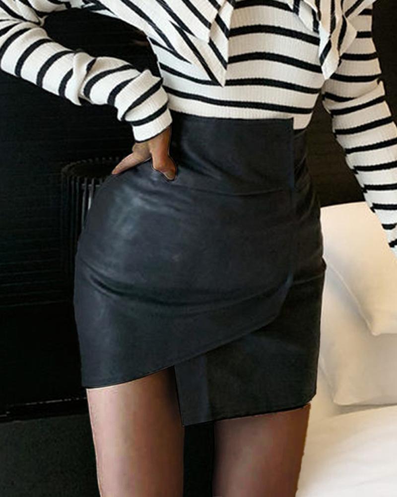 

Striped Long Sleeve Asymmetrical Bodycon Dress, Black