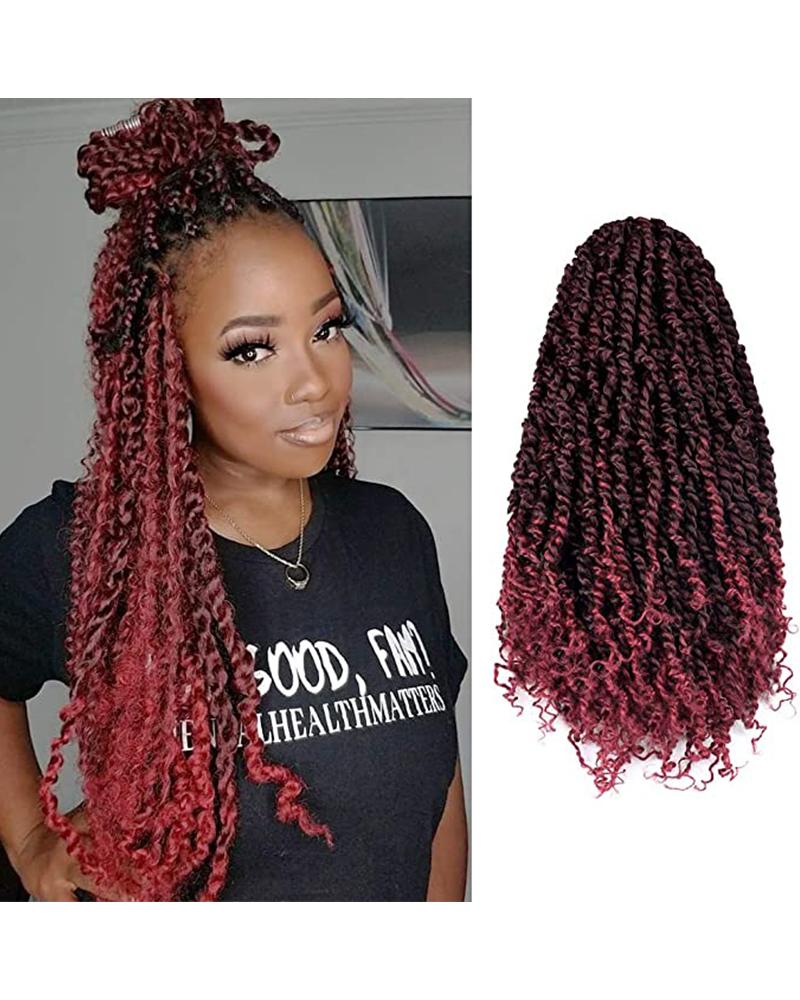 

20 Inch Synthetic Ombre Crochet Twist Hair Wig, Wine red