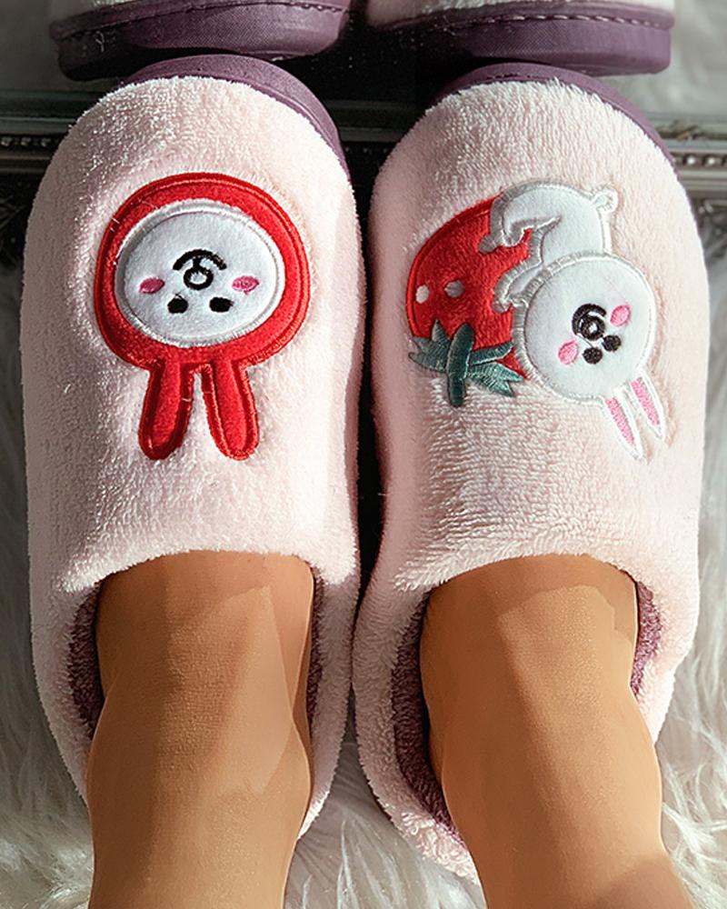 

Cartoon Pattern Close Toe Fluffy Slippers, Pink