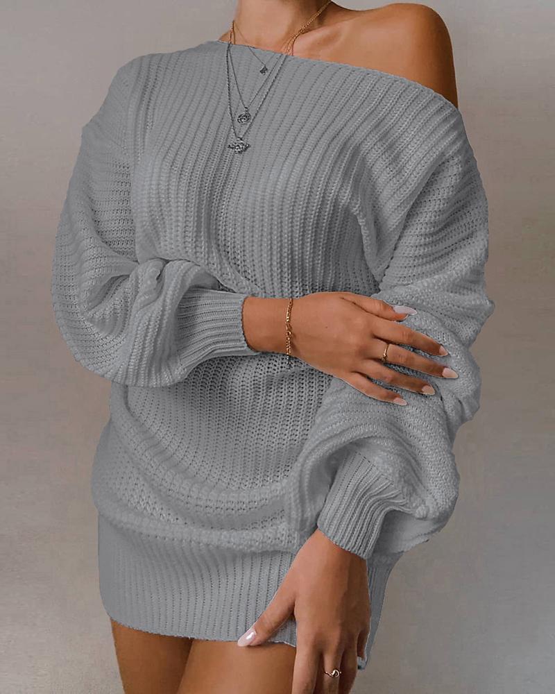 

One Shoulder Lantern Sleeve Knit Dress, Gray