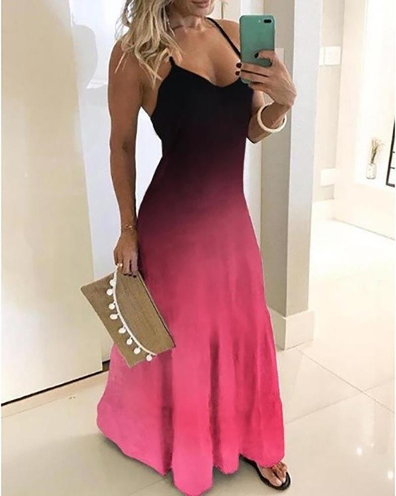 

Tie Dye Print Halter Maxi Dress, Pink