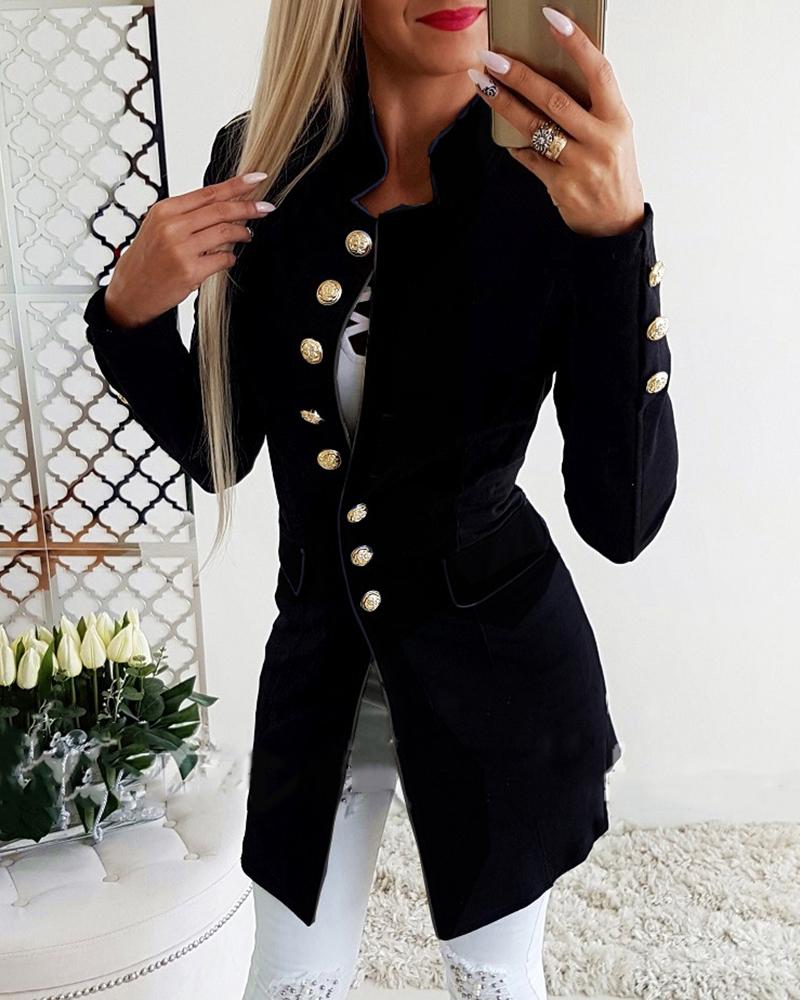 

Solid Single Breasted Pocket Blazer Coat, Black