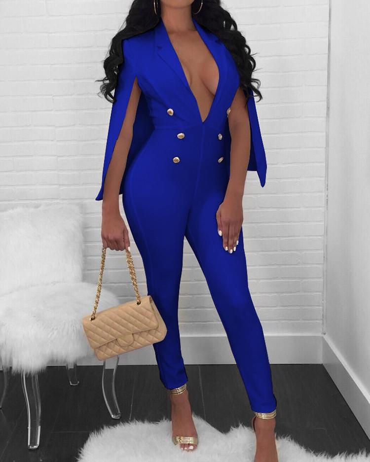 blue jumpsuit with blazer