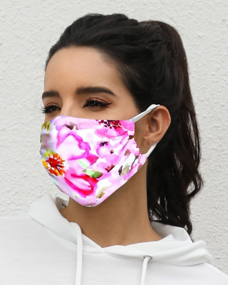 

Floral Print Breathable Mouth Mask Washable And Reusable Without Cord Lock Toggles, Pink