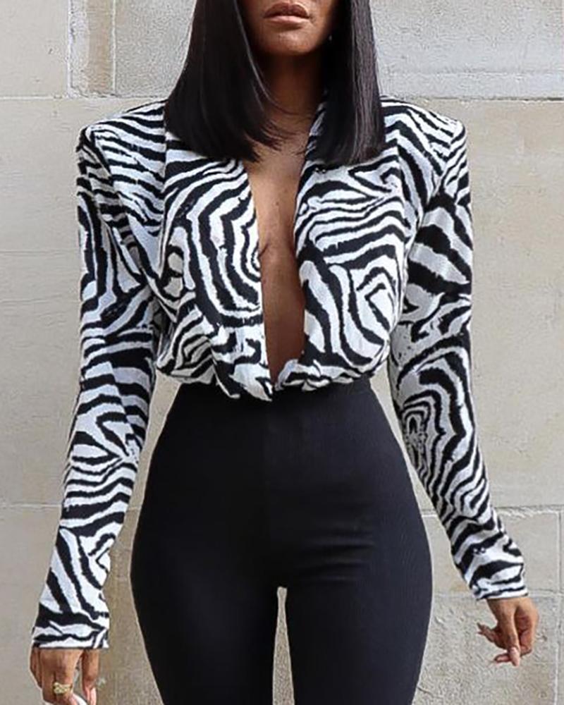 

Zebra Striped Print Blazer Coat, Black