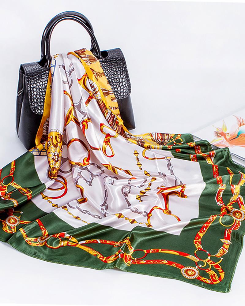 

Chain Print Square Silk Scarf, Green
