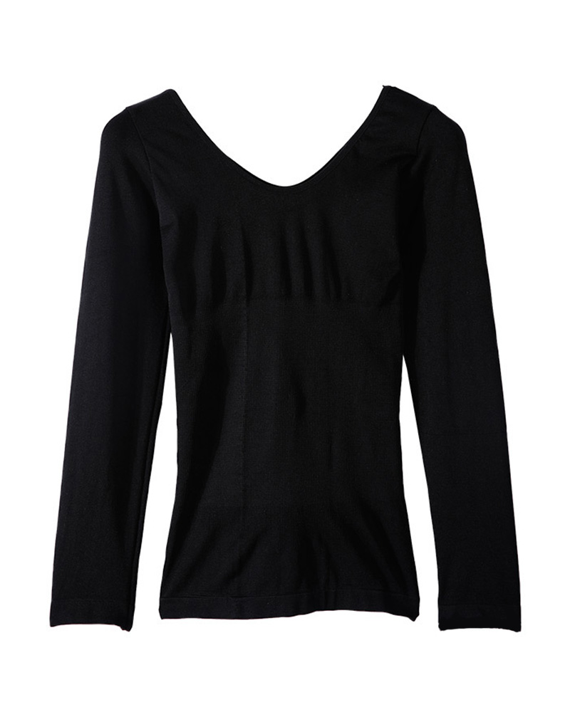 

Seamless Breathable Long Sleeve Plain Underwears, Black