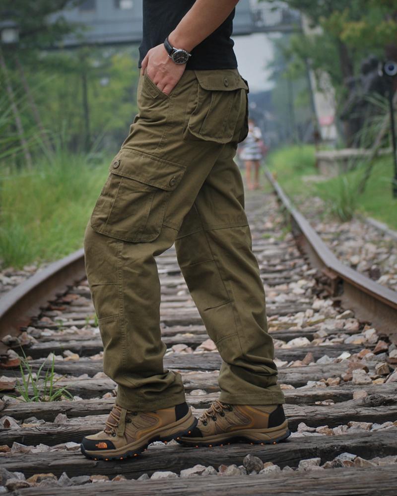

Solid Color Straight Cargo Pants With Pockets, Green