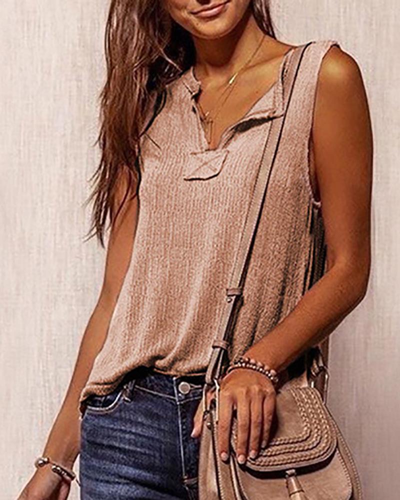 

Sleeveless Plain V-Cut Basic Top, Pink