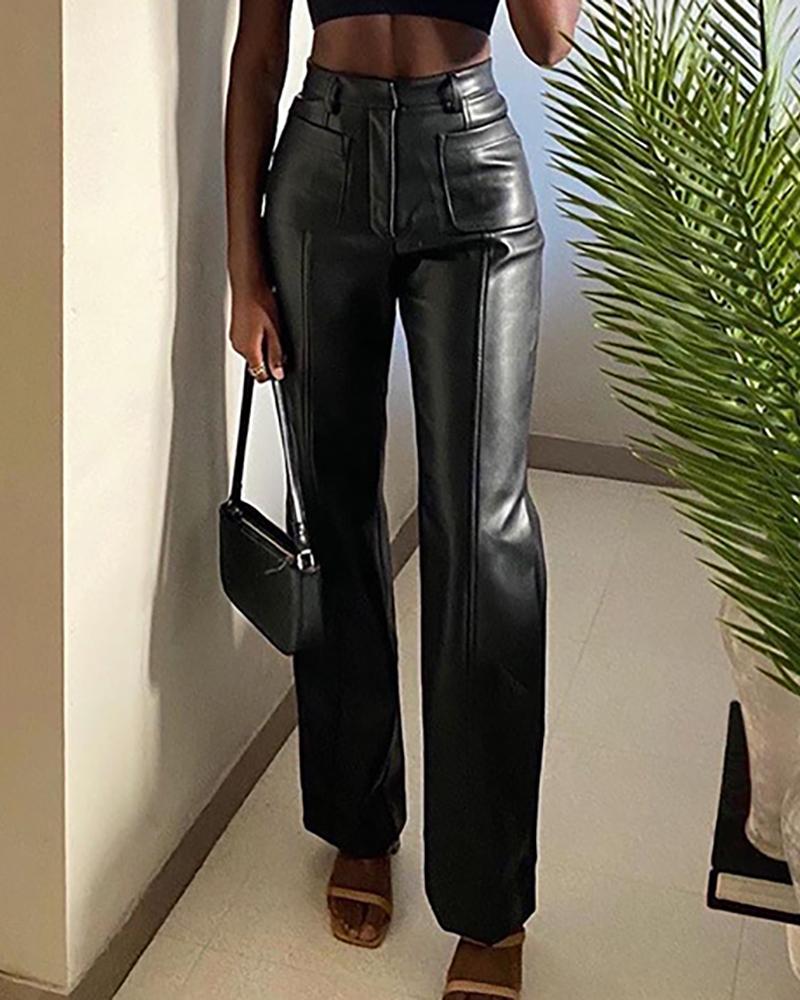 

PU Leather High Waist Pants, Black