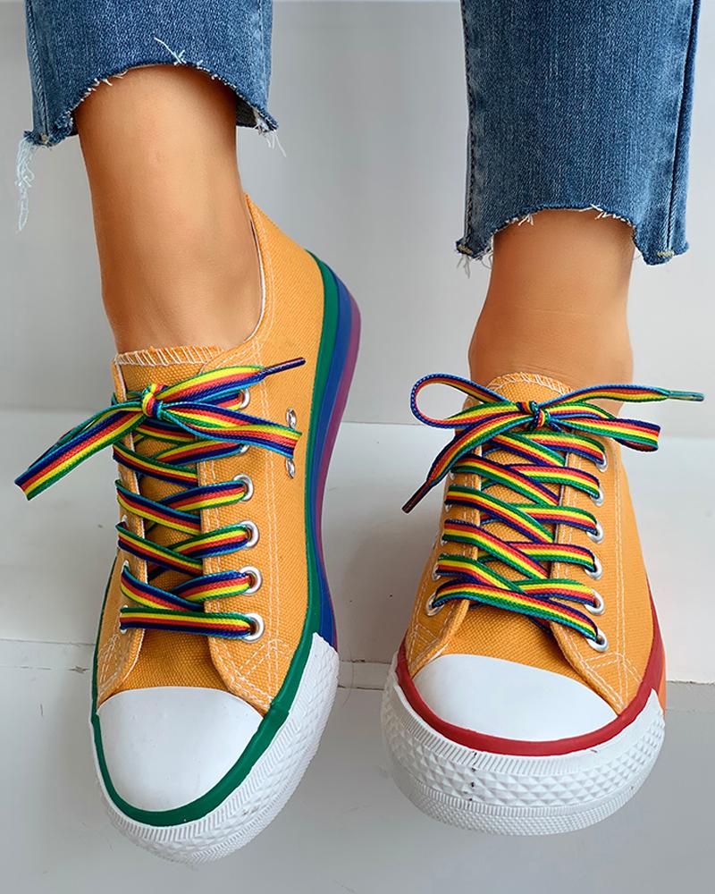 

Colorblock Lace-Up Casual Sneakers, Yellow