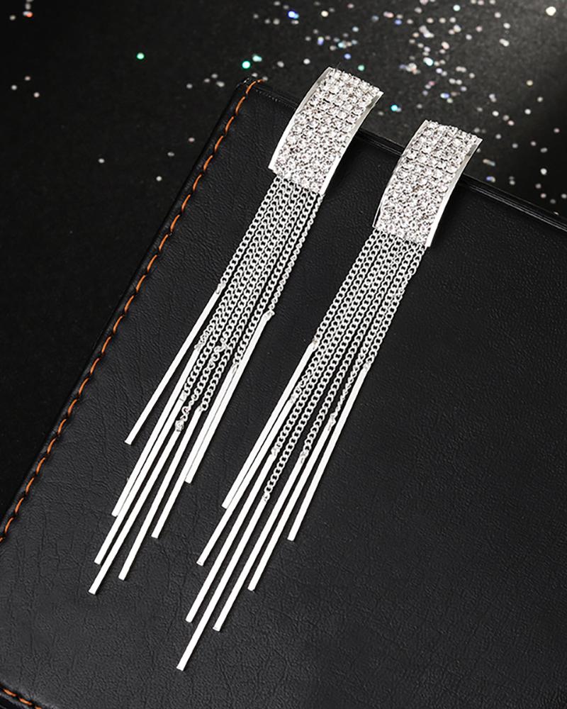 

Studded Tassel Geometry Pattern Dangle Drop Earring, Silver