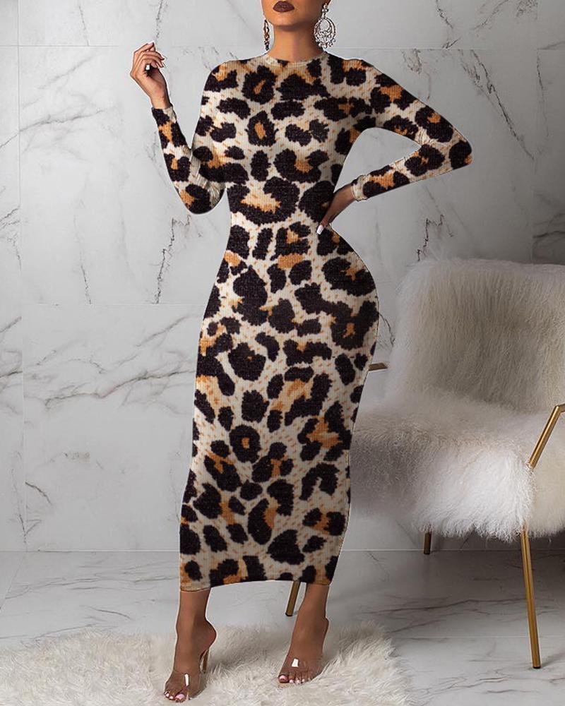 round neck abstract print bodycon dress