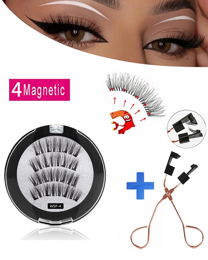 

3D Mink 5 Magnets Reusable False Eyelashes With 1PCS Eyelash Curler, Style7