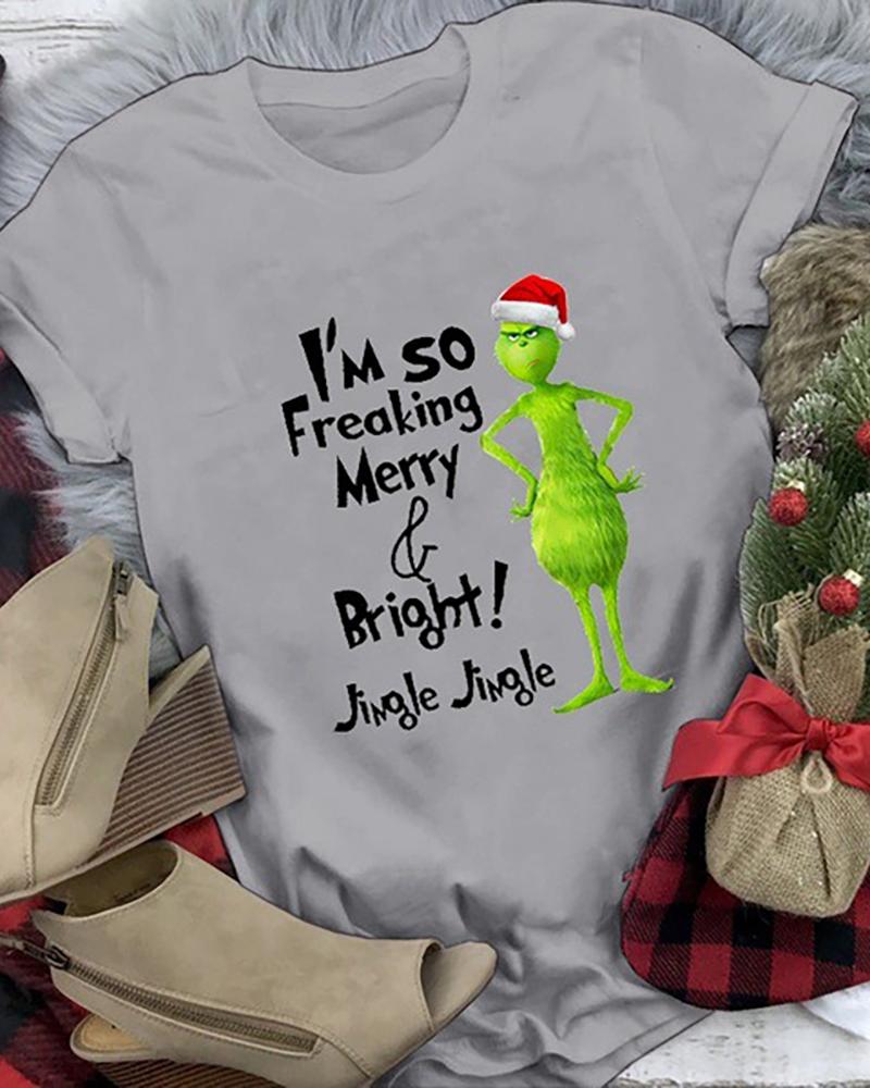 

Christmas Letter Cartoon Print T-shirt, Gray