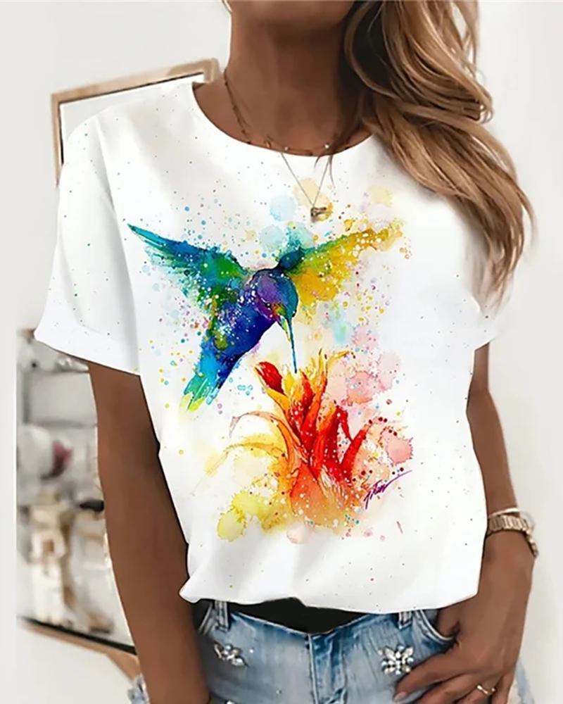 

Letter / Heart / Floral Print Short Sleeve Casual T-Shirt, Style4