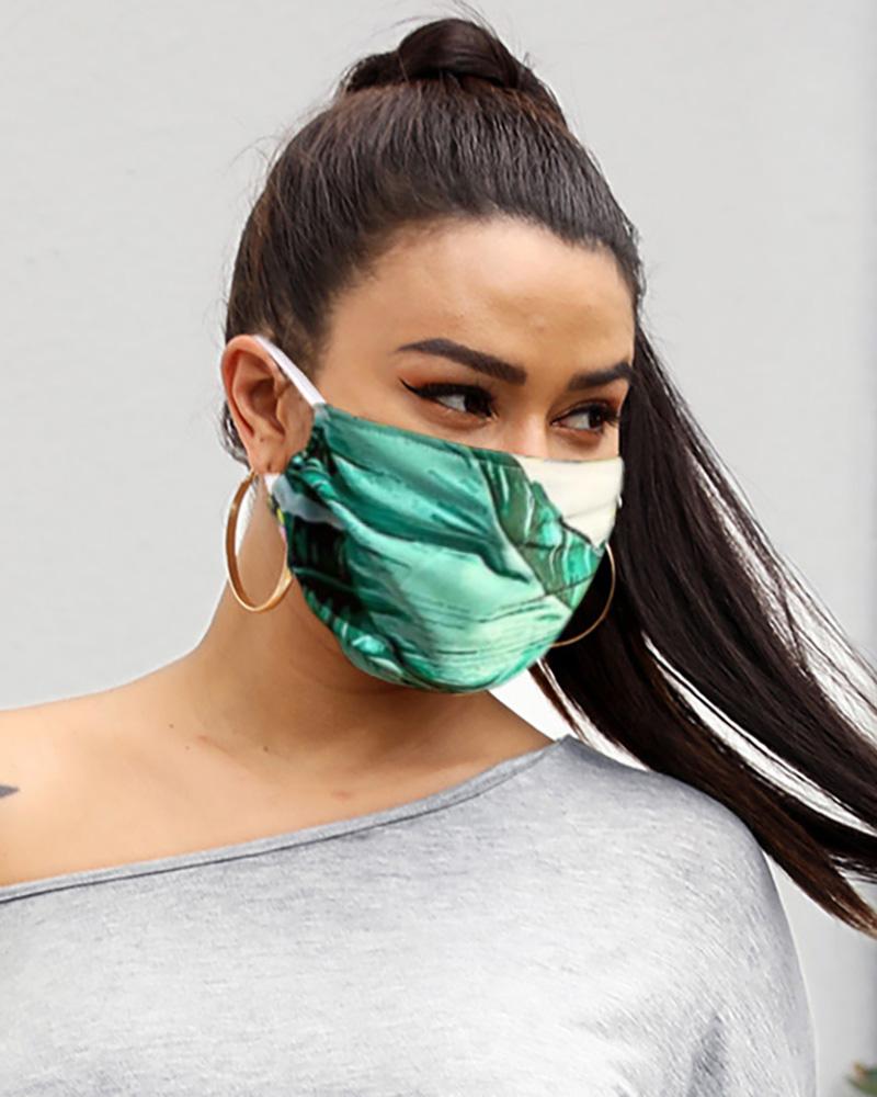 

Plant Print Breathable Mouth Mask Washable And Reusable, Green