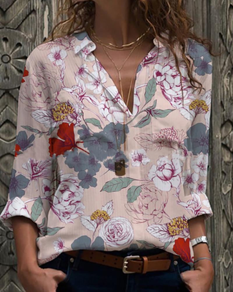 

Blooming Floral Print Long Sleeve Shirt, Pink