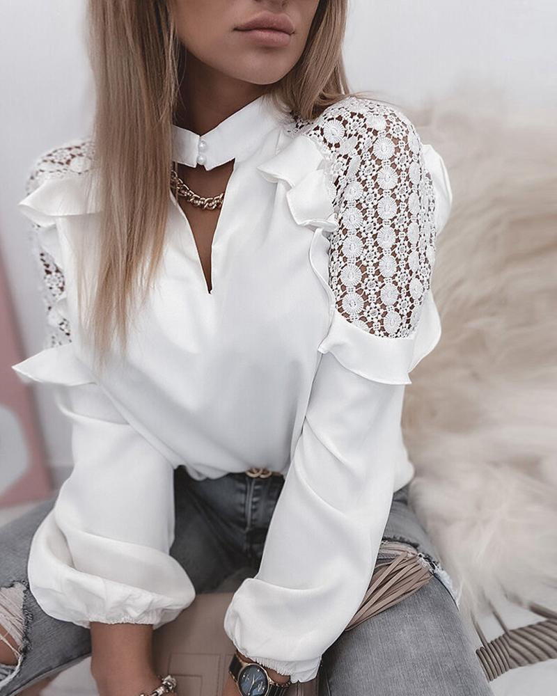 

Crochet Lace Cutout Front Top, White