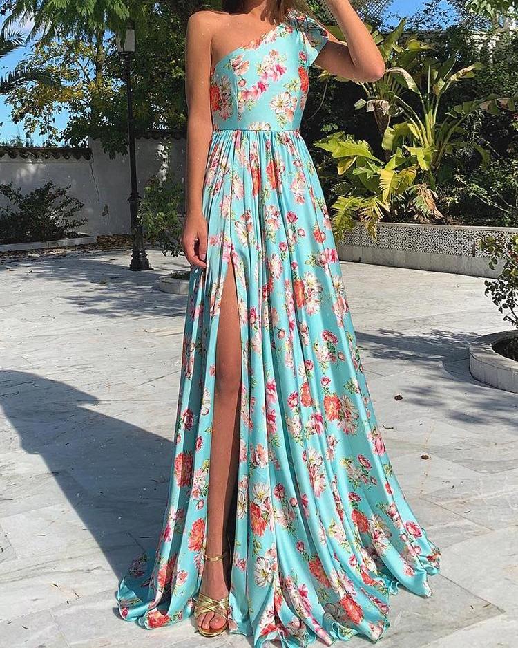 one shoulder floral maxi dress