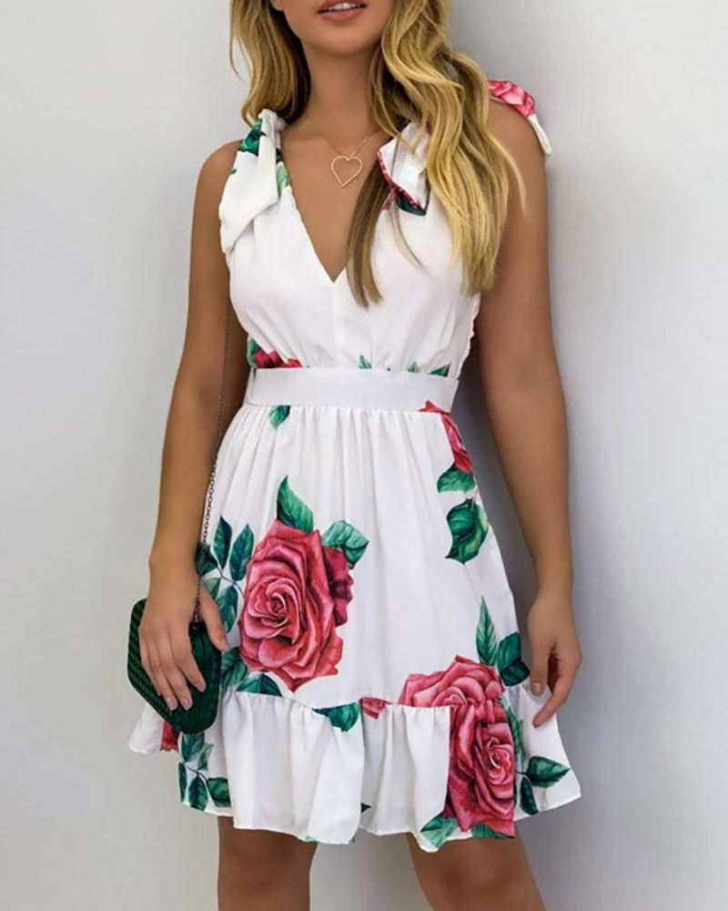 

Floral Print Sleeveless Dress, White