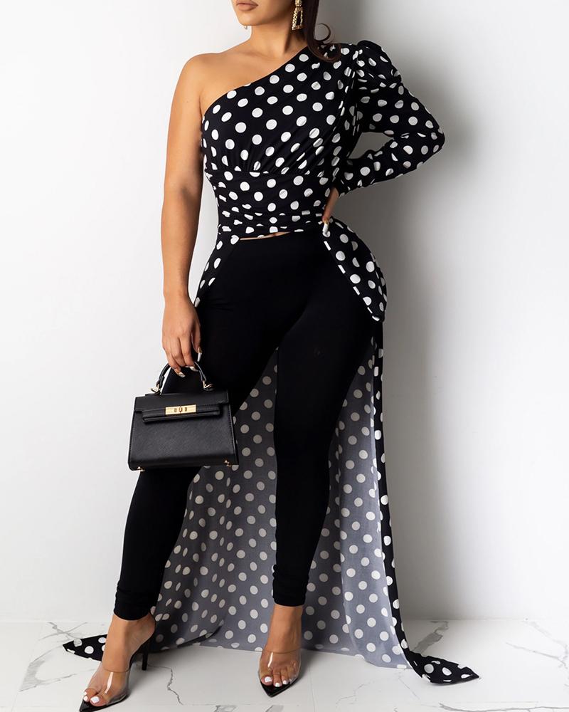 one shoulder dip hem tops