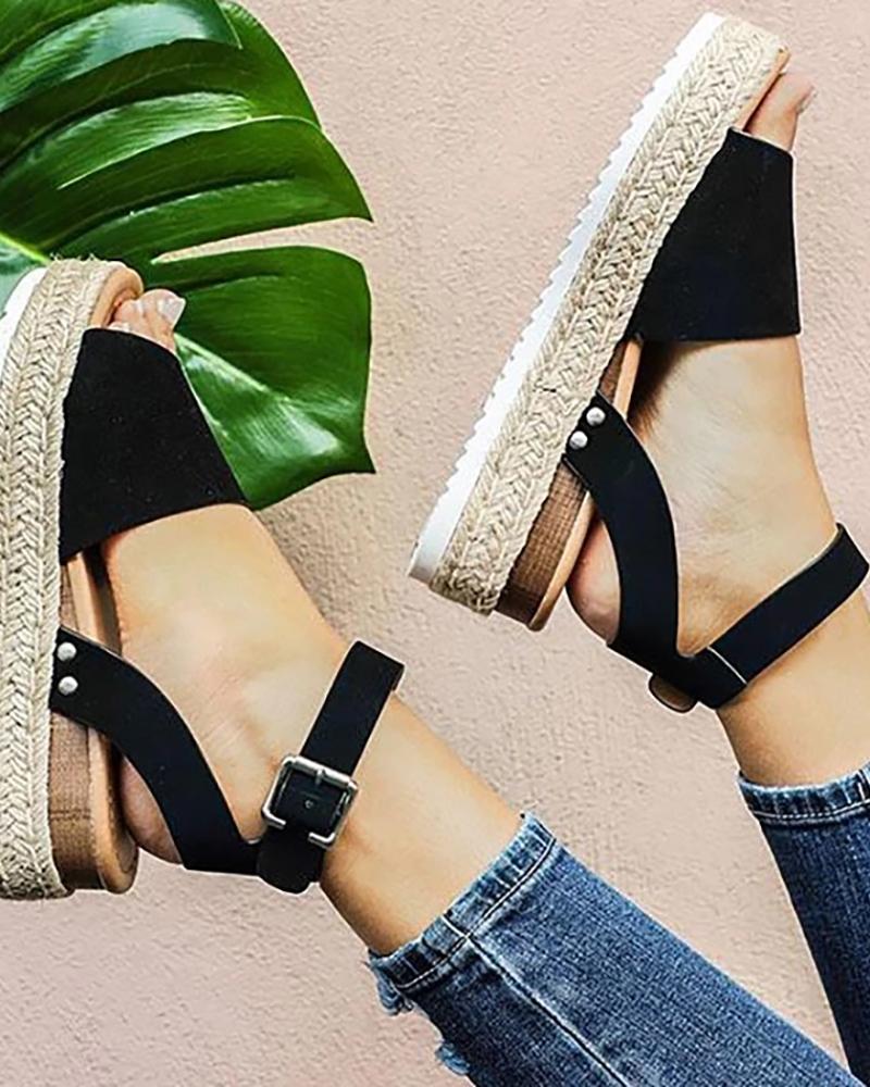 

Peep Toe Slingback Espadrille Platform Sandals, Black