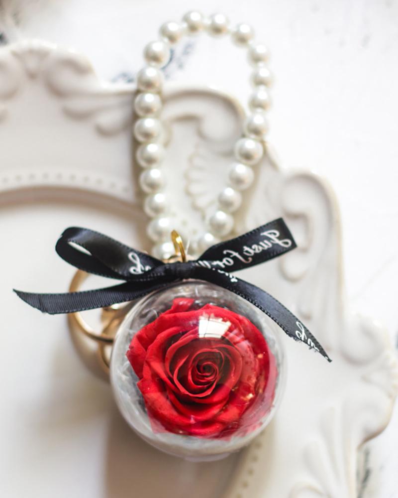 

Transparent Ball Eternal Rose Beaded Keychain, Red