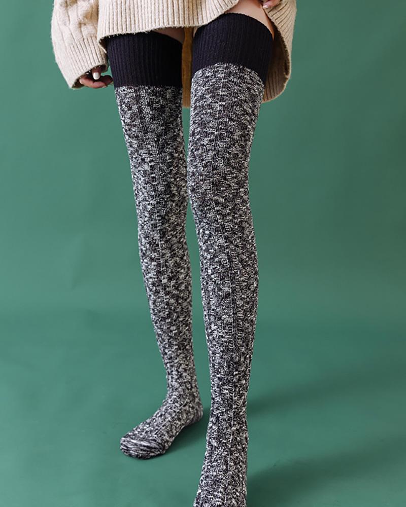 

Colorblock Over The Knee Socks, Black