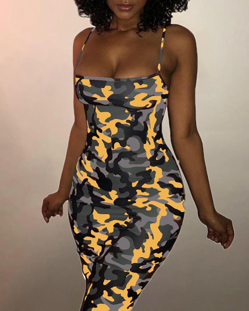 

Camouflage Spaghetti strap Bodycon Dress, Yellow