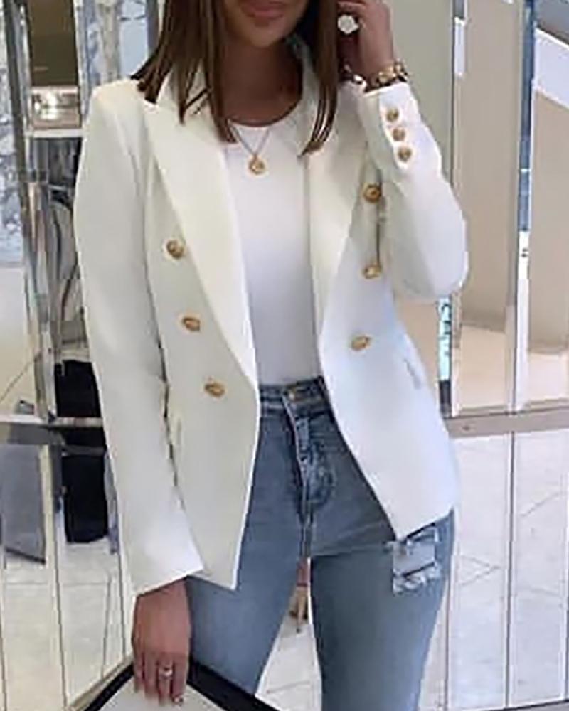 

Button Design Long Sleeve Blazer Coat, White