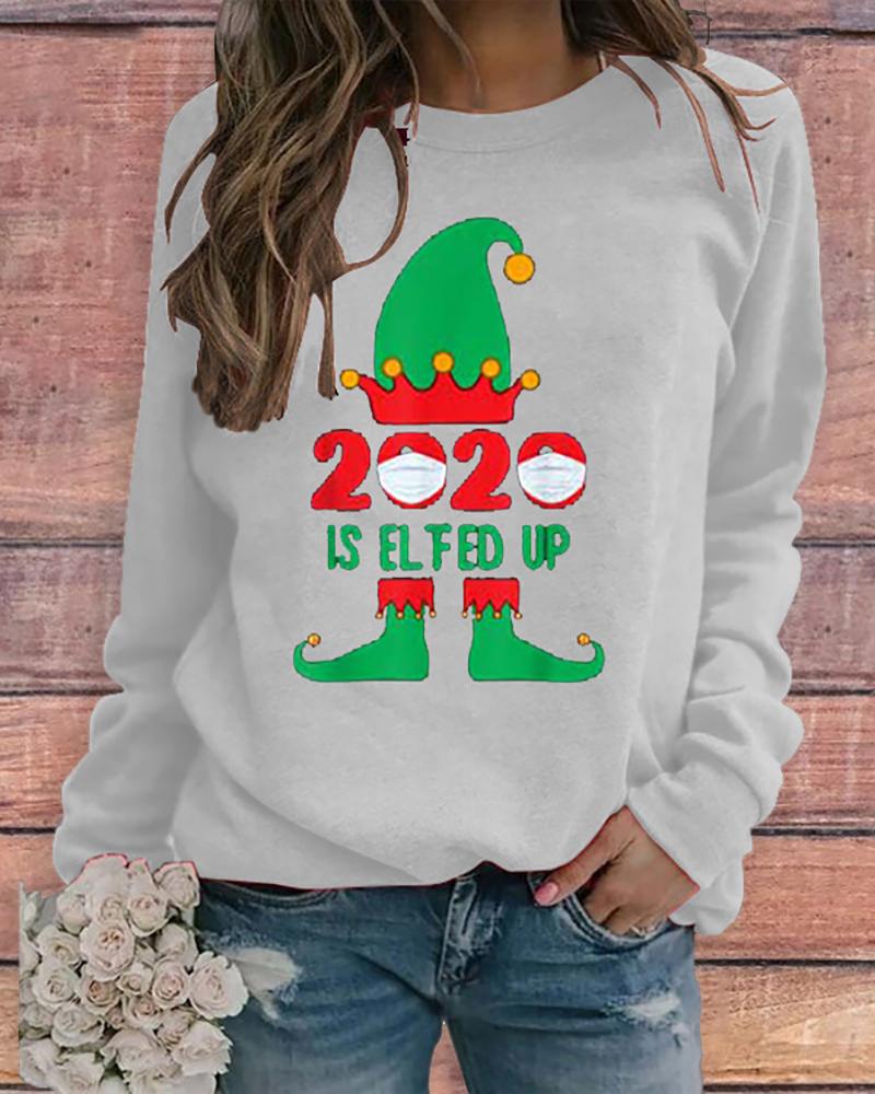 

Christmas Print Long Sleeve Sweatshirt, White
